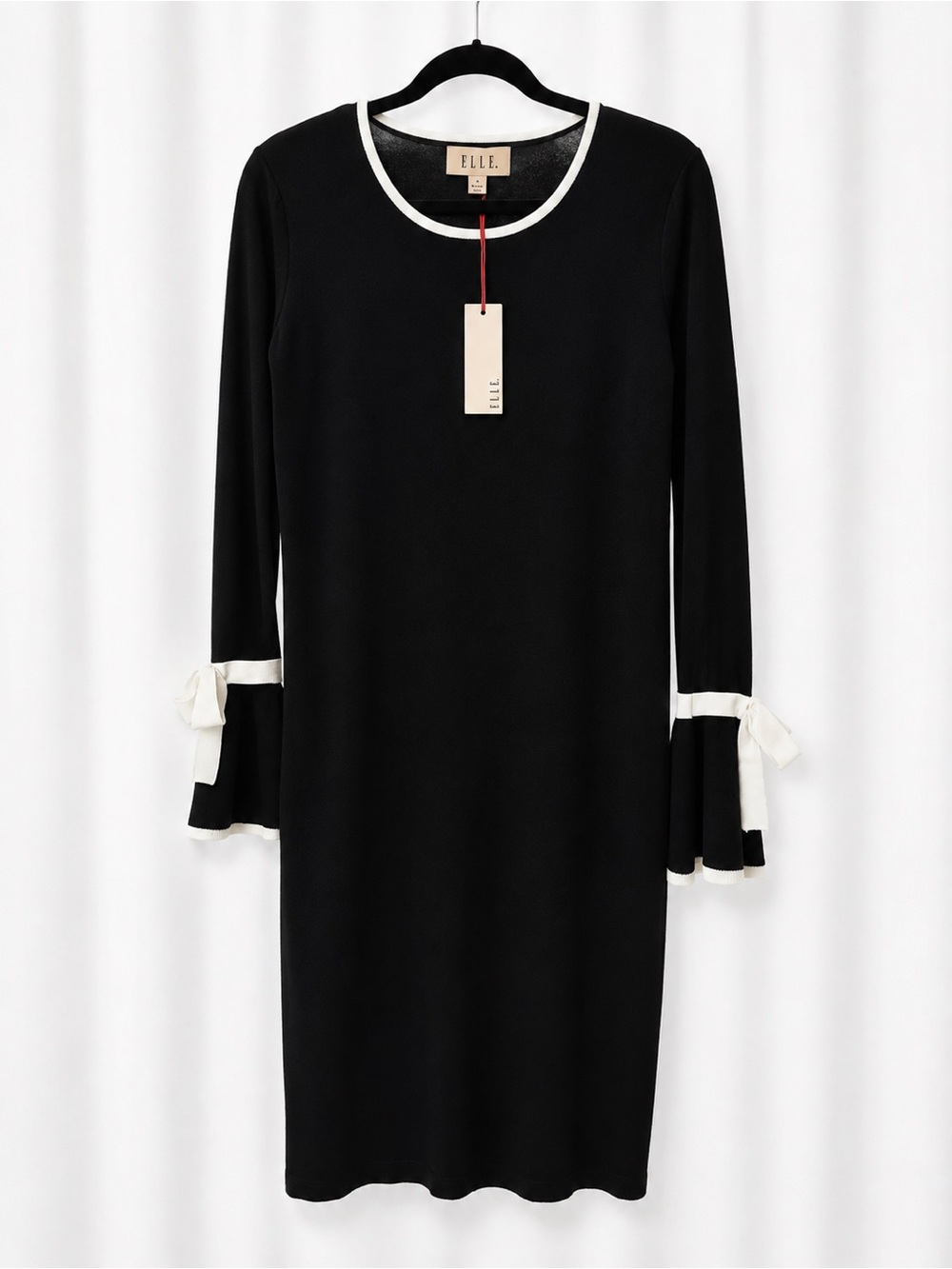 ELLE Black Dress with White Trim and Sleeve Bows
